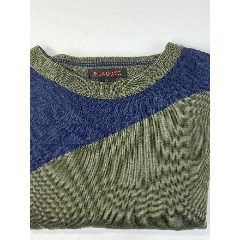 LINEA UOMO Green & Blue Lightweight Wool Blend Sweater Size XL
